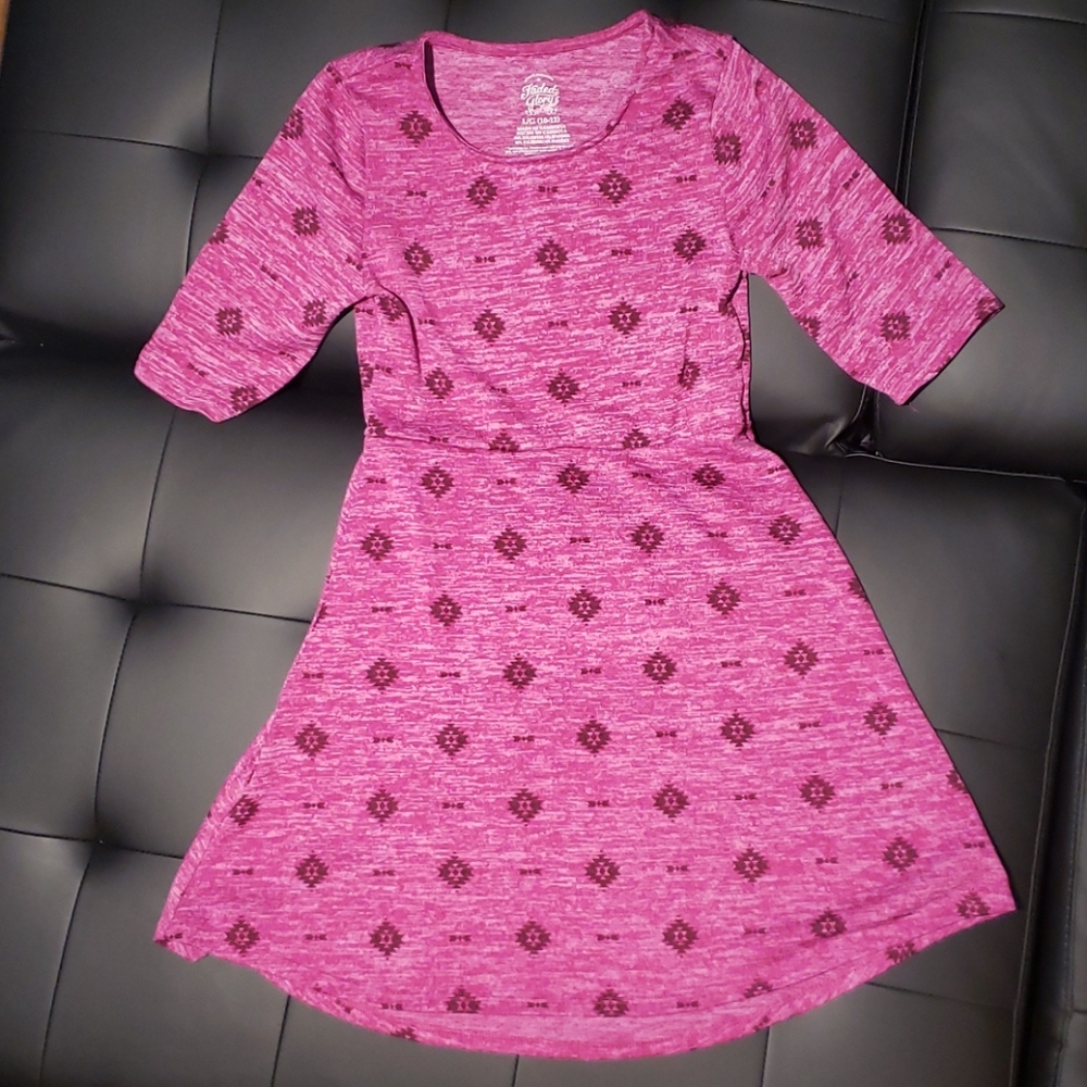 Faded Glory Pink Knit 3/4 Sleeve Dress (L, 10/12)